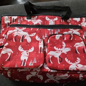 Playful Moose Print Red Tote Bag